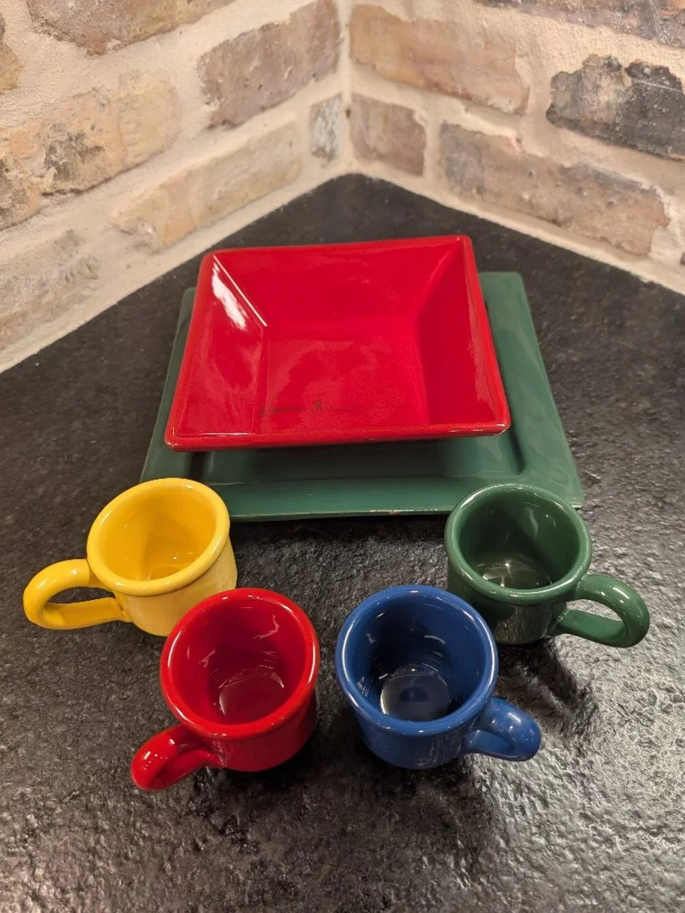Share Lot of Mamma Ro Colorful Espresso Mugs, Square Bowl, Plate Made in Italy
